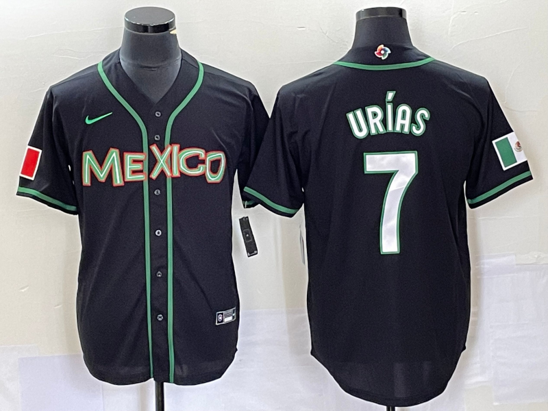 Men's Mexico Baseball #7 Julio Urías 2023 Black World Baseball With Patch Classic Stitched Jersey